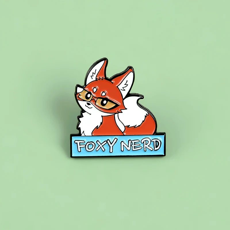 Red Fox Badge Cartoon Cute Wearing Glasses Knowledgeable Fox Lady Metal Enamel Brooch Fashion Lapel Backpack Jewelry Gift