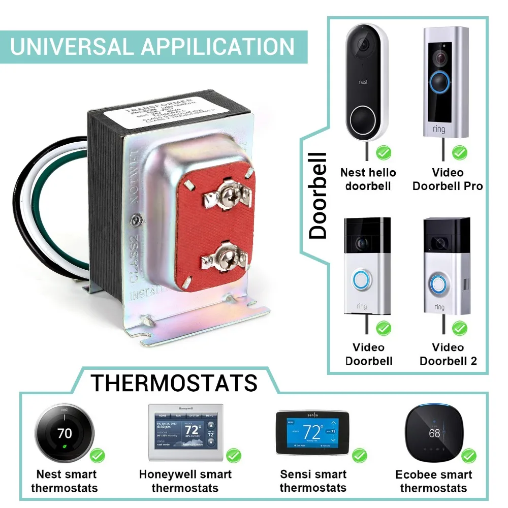 16V 10VA 10W Thermostat and Doorbell Transformer Hello Doorbell and All Versions of Ring Doorbell For Input ac120V USA market