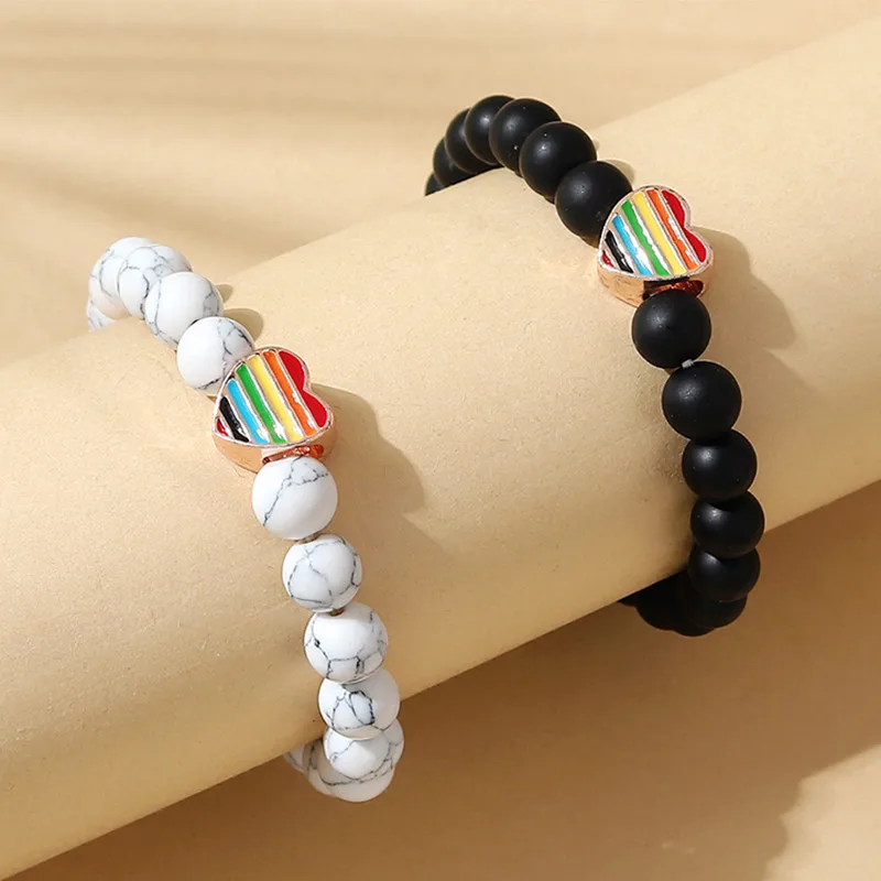 6pcs/lot Hot Selling Korean Beaded Bracelets With Enamel Rainbow Heart Bead Handmade Gifts For Girls And Women 2022 New Designs