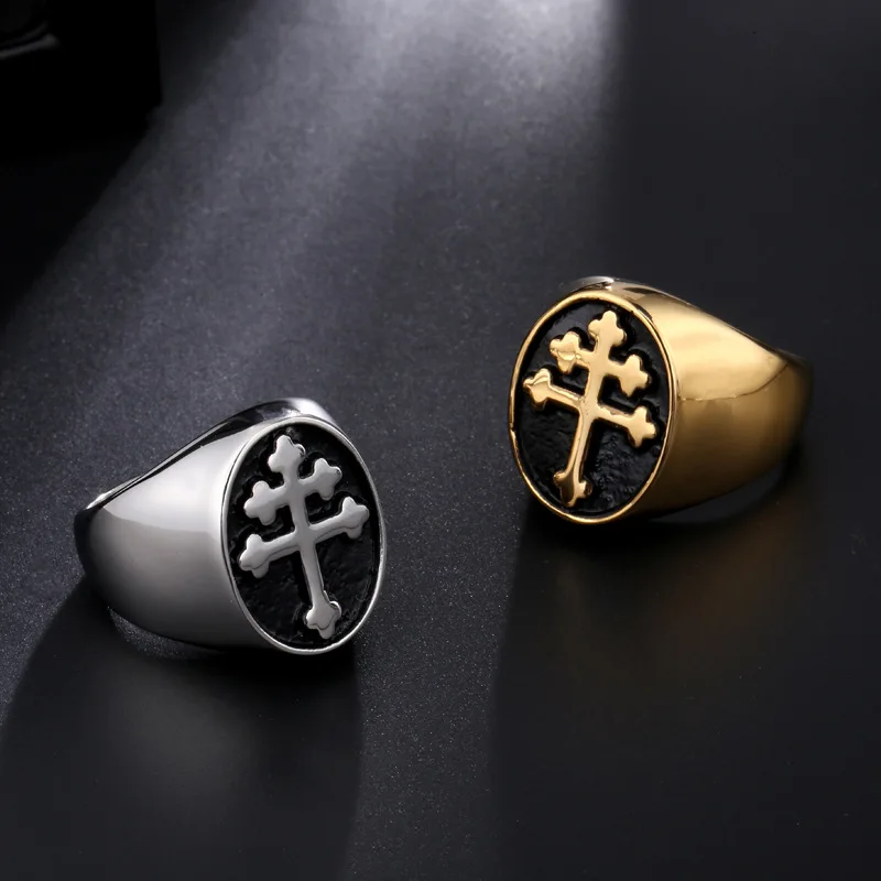 European and American personality new cross titanium steel ring men\'s retro punk ring