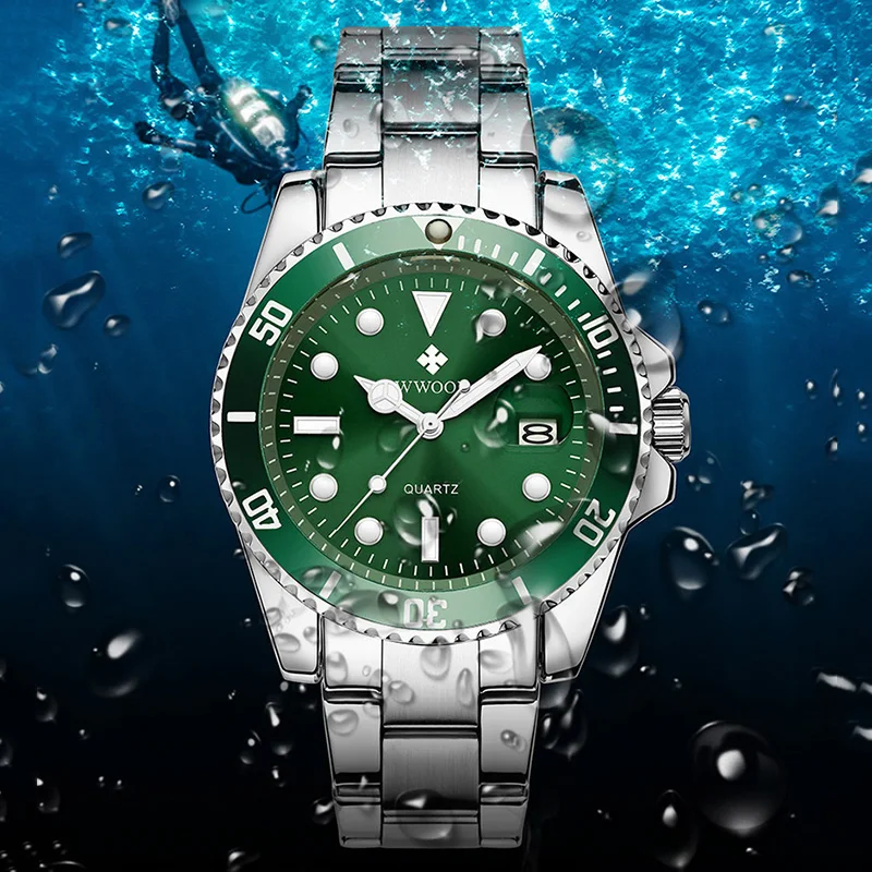 WWOOR Man's Watches 2024 Luxury Full Steel Waterproof Automatic Date Watch Men Quartz Diving Sports Wristwatch Relogio Masculino