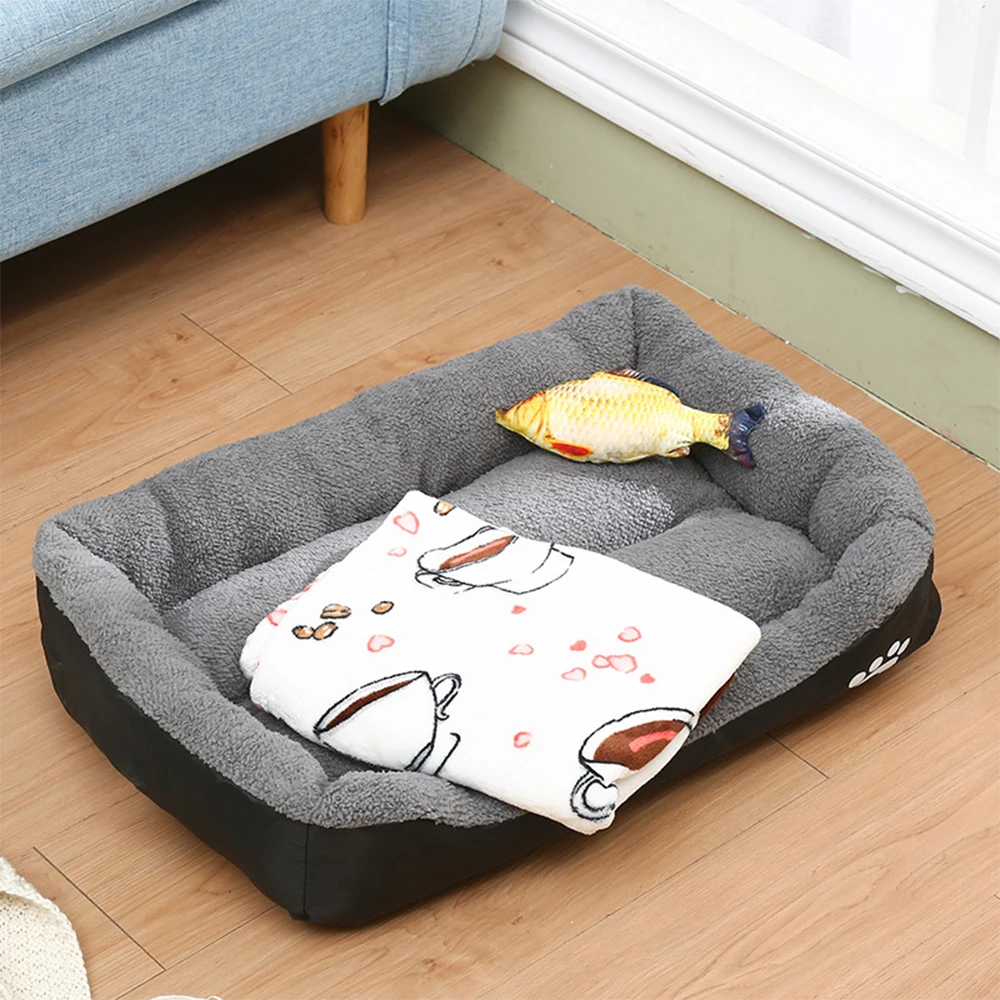 XS-XXL Dog Bed for Small Medium Large Dogs Warming Washable Rectangle Pet Beds Waterproof Bottom Soft Fleece Sofa House Colorful
