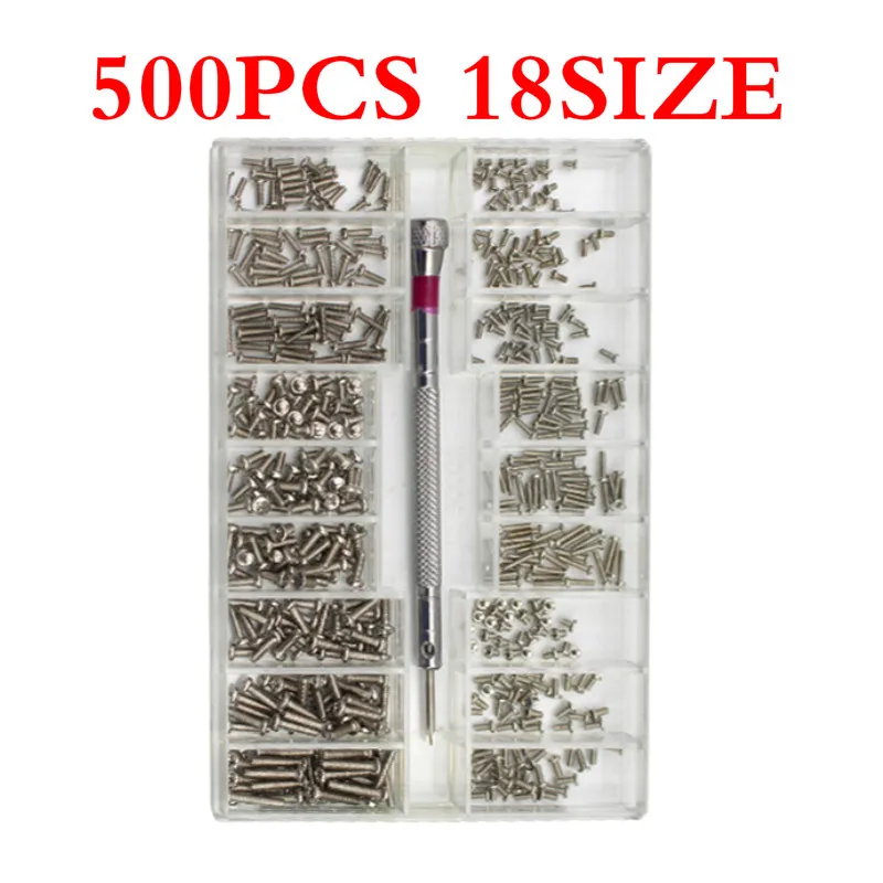 500Pcs 18 Types Flat Countersunk round head 1.2/1.4/2.0mm Spectacles Frame Notebook Screw Small Screw Set Miniature Screw Watch