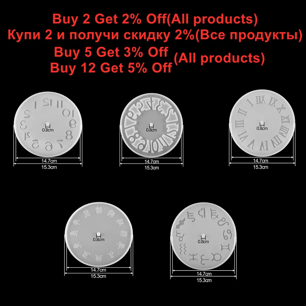 5Style Classic Clock Silicone Molds Arabic Numeral Clock UV Epoxy Resin Mold for DIY Handmade Carfts Home Decoration Accessories