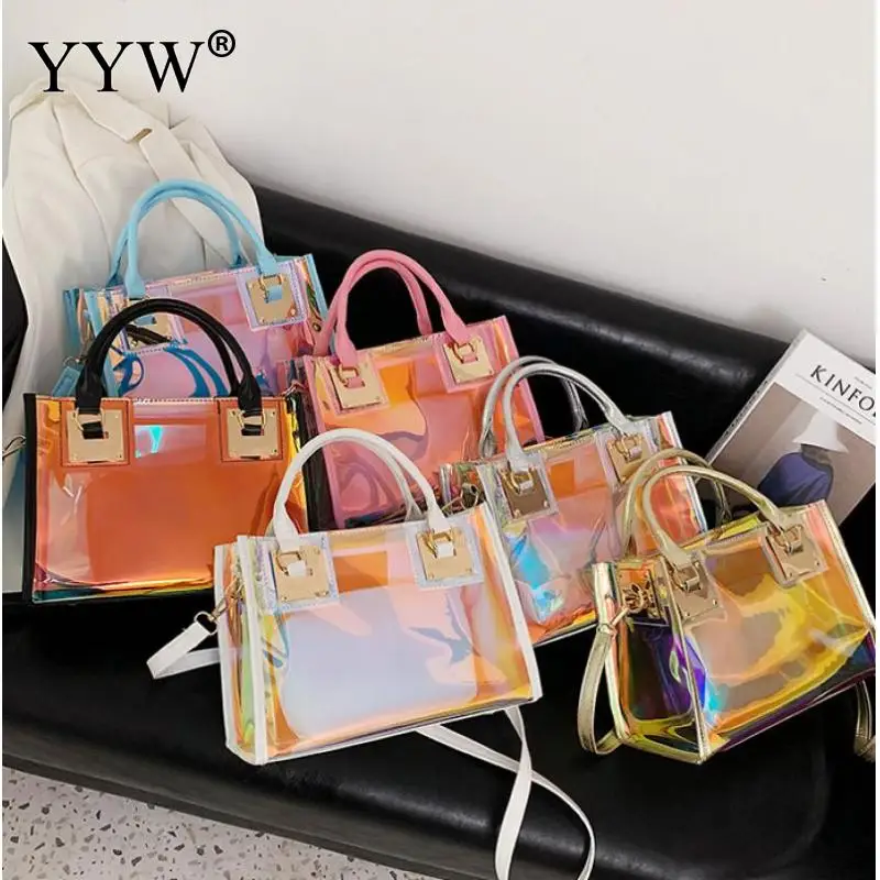 Holographic Transparent Jelly Bag High Quality PVC Women'S Designer Handbag Big Capacity Chain Shoulder Messenger Bags Clear Bag