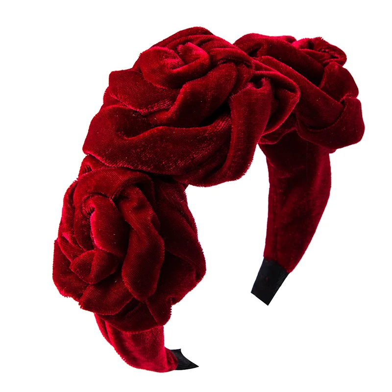 Lystrfac Flower Decor Velvet Headband for Women Wild Vintage Hair Hoop Red Black Hairband Bezel Headpieces Hair Accessories