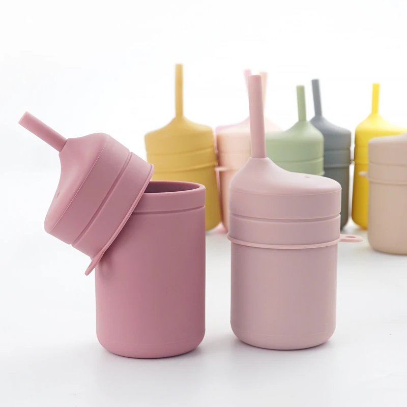 New Design Baby Straw Cups Children Drinking Cups Water Bottles For Girls BPA Free 100% Food Grade Silicone Baby Learning Cups