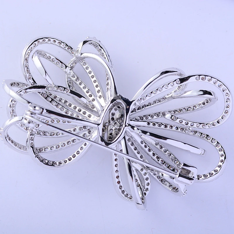 Luxury Cubic Zirconia Wedding Big Bowknot Brooch Pin Dress Sash Pins Bridal Bouquet Brooches Jewelry Christmas Gift Broches