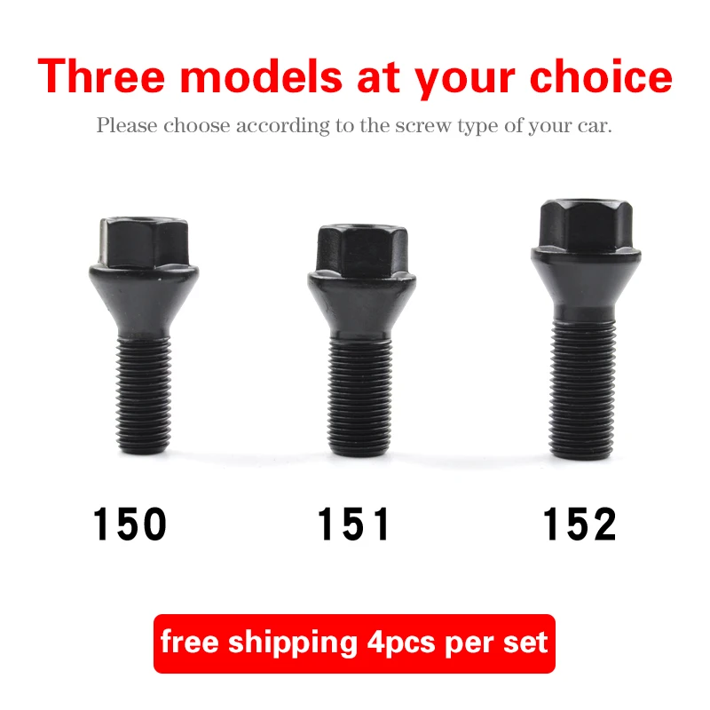 3 styles car wheel lugs bolts for f10 f30 f15 f16 BMW universal nuts stud screws M12 x 1.5 M14 x 1.5 M14 x 1.25 black 1 pair