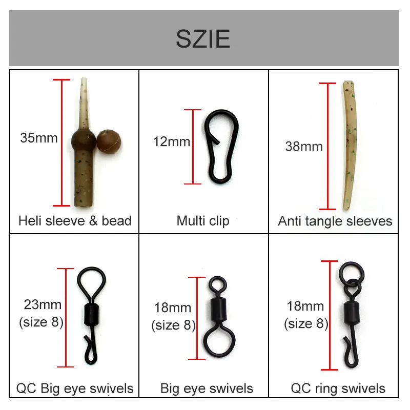 5 Sets Carp Fishing Accessories Set for Helicopter Rig Chod Heli Buffer Sleeves Quick Change Swivel Line Aligner Multi Clip Kit