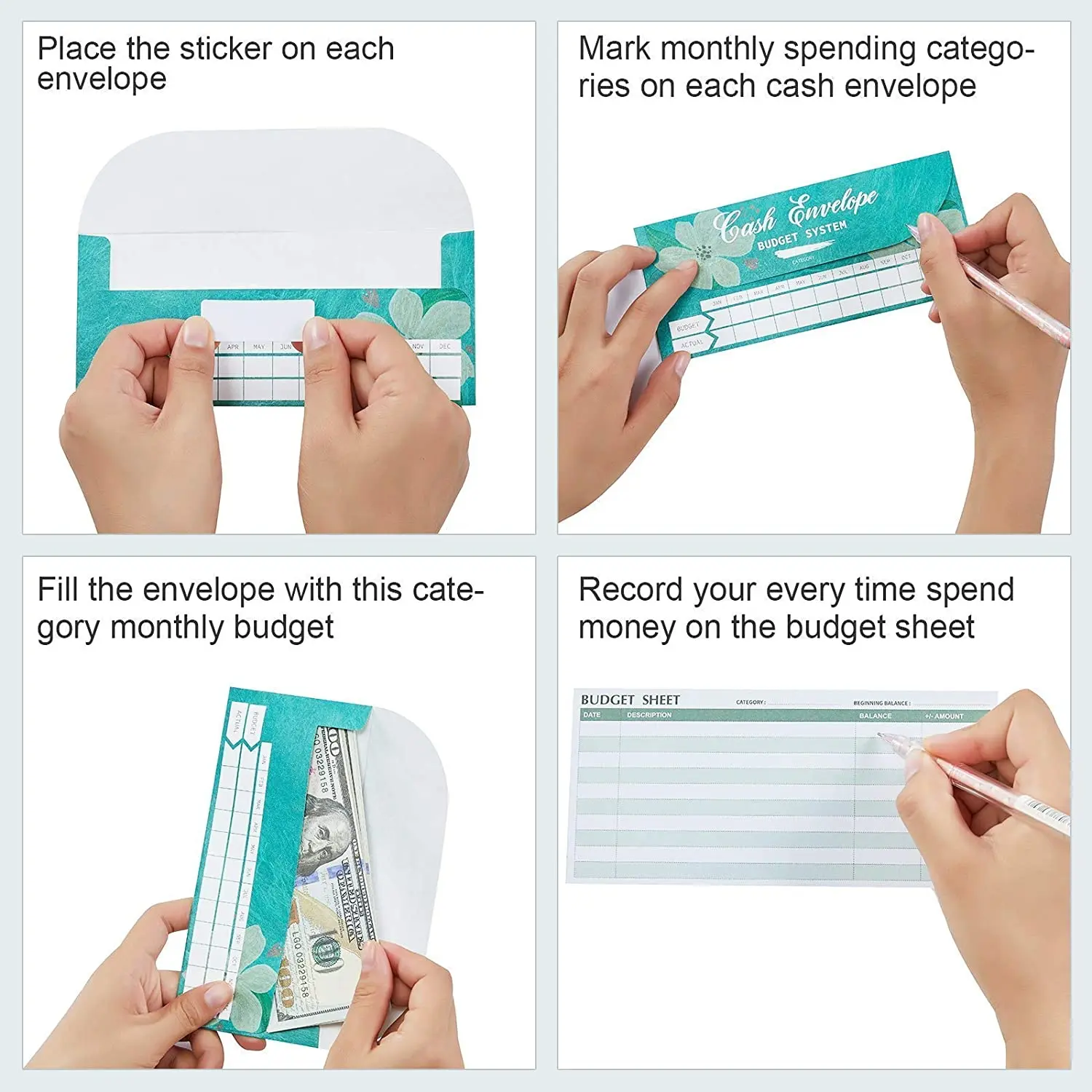 Cash Budget Envelopes Wallet System,12 Pcs Style Waterproof Envelopes for Saving Money,Cash Budget Envelopes with Budget Sheets