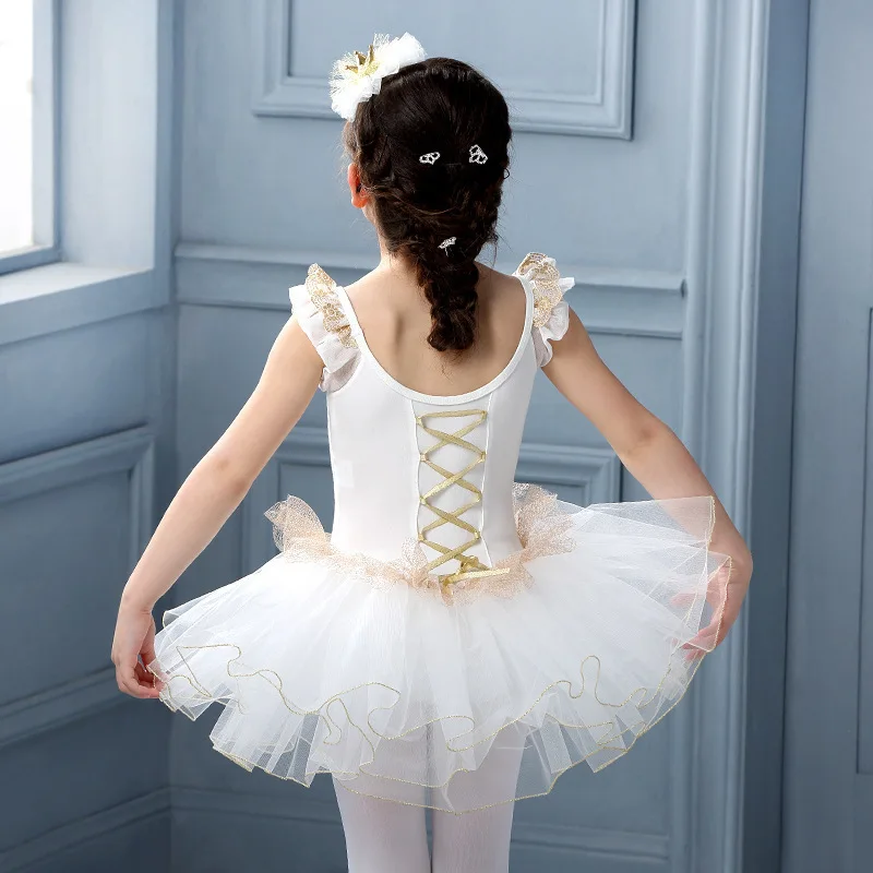 Thiên Nga Trắng Hồ Ba Lê Trang Phục Nữ Tay Ngắn Ballerina Quần Áo Trẻ Em Trẻ Em Tutu Ba Lê Đầm Ren Ba Lê Dancewear Dành Cho Bé Gái