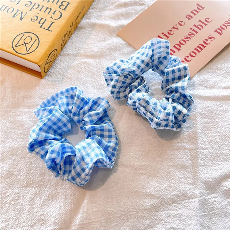 Women Embroidery Flowers denim  Mesh Scrunchies Women Romantic Blue Hair Rope Transparent Tulle solid Hair Ties Hair Accessories