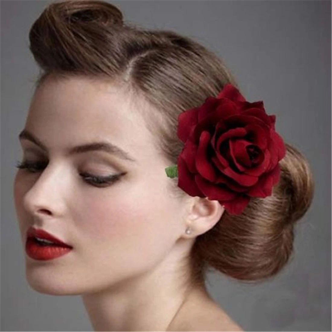 Women Girl Rose Flower Hair Clip Solid Corsage Simulation big rose Head Wear Head Accessory Hairpin Wedding Bridal Headdress