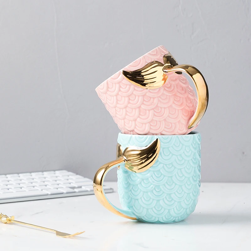 Creative Gold Coffee Mugs Mermaid Ceramic Cup Morning Milk Cup Travel mug Tea Cup Christms Gift For Girlfriend Tableware Decor
