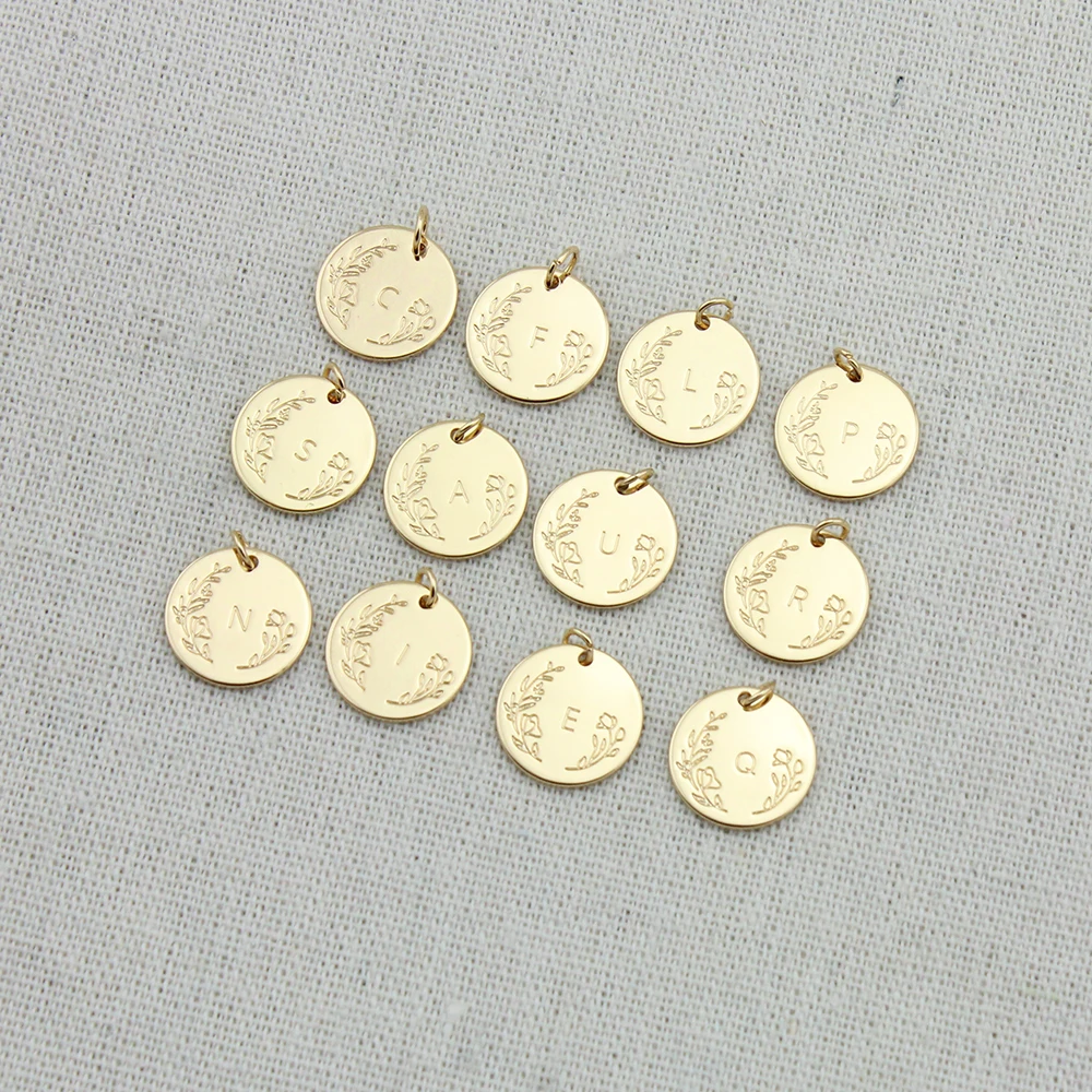 

High Quality Dainty Wild Flower Disc Initial Charms Floral Letter Alphabet Disc For Jewelry Making DIY 15mm 5Piece/Lot