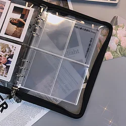 Black Cute Zip Bag With 5pcs Bag Transparent Loose Leaf Binder Notebook Inner Core Cover Note Book Planner Office Stationery