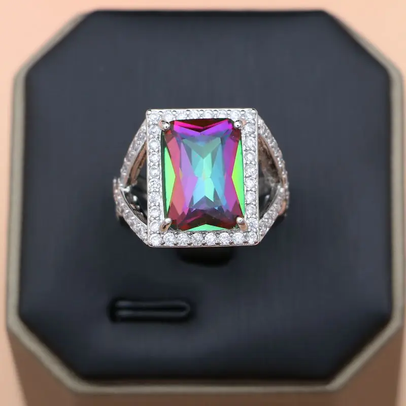 925 Silver Jewelry Mystic Rainbow Fire CZ Jewelry Set Women Wedding Accessories Earrings/Pendant/Necklace/Rings T236