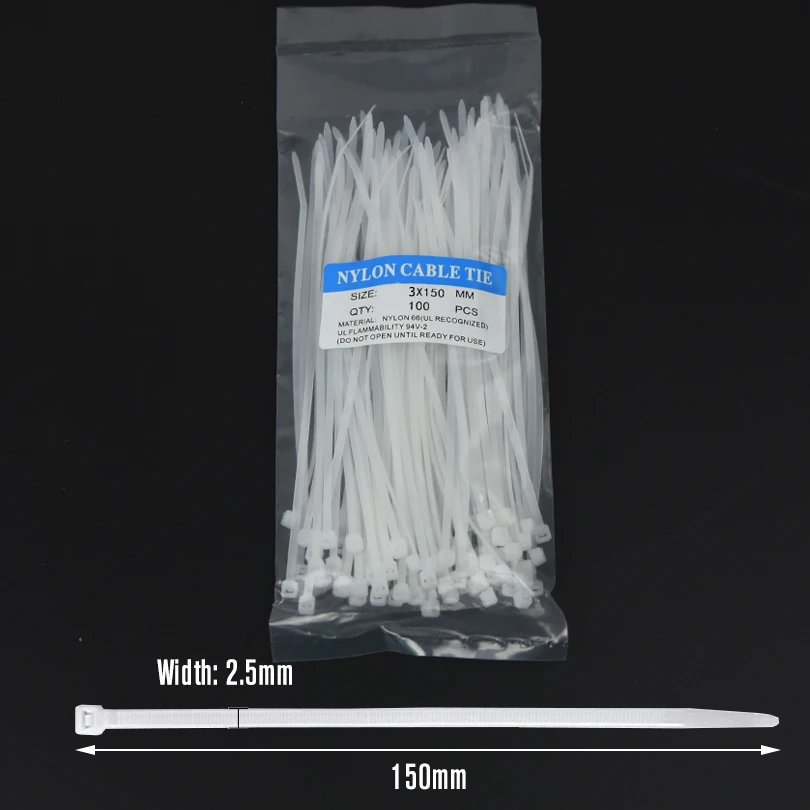 300 Stück/100 Stück Schwarz-Weiße Selbstsichernde Nylon-Kabelbinder Kunststoff-Kabelbinder für Innen- und Außenbereich Mehrzweck 3x100 3x150 4x200 – Detail 11