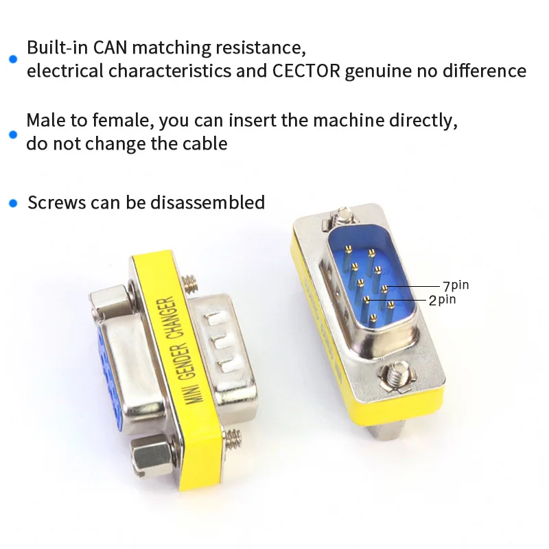 DB9 Male To Female CAN Network Terminal Resistance Compatible with RS485 Built-in 120 Ohm Serial Port DB9P Adapter