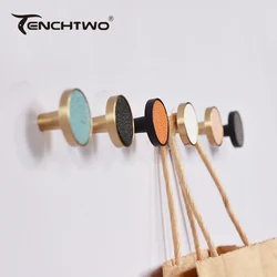 Round Brass Wall Hanger Leather Key Hook Decorative Handbag Hat Clothes Hook And Furniture Cabinet Door Handle Drawer Knob
