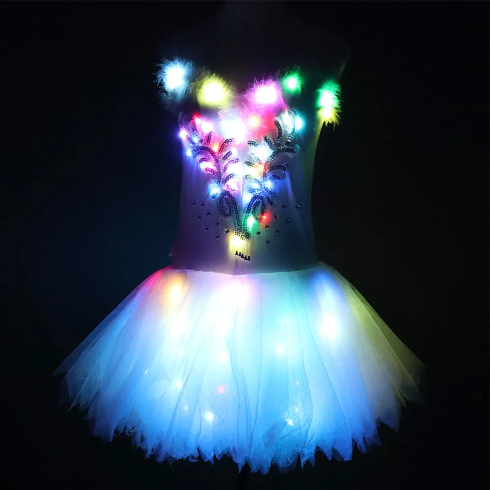 Luminous Ballet Swan Lake LED TuTu Veil Costume Adult LED Ballet Skirt Puff White Classic LED Ballet Skirt Dress