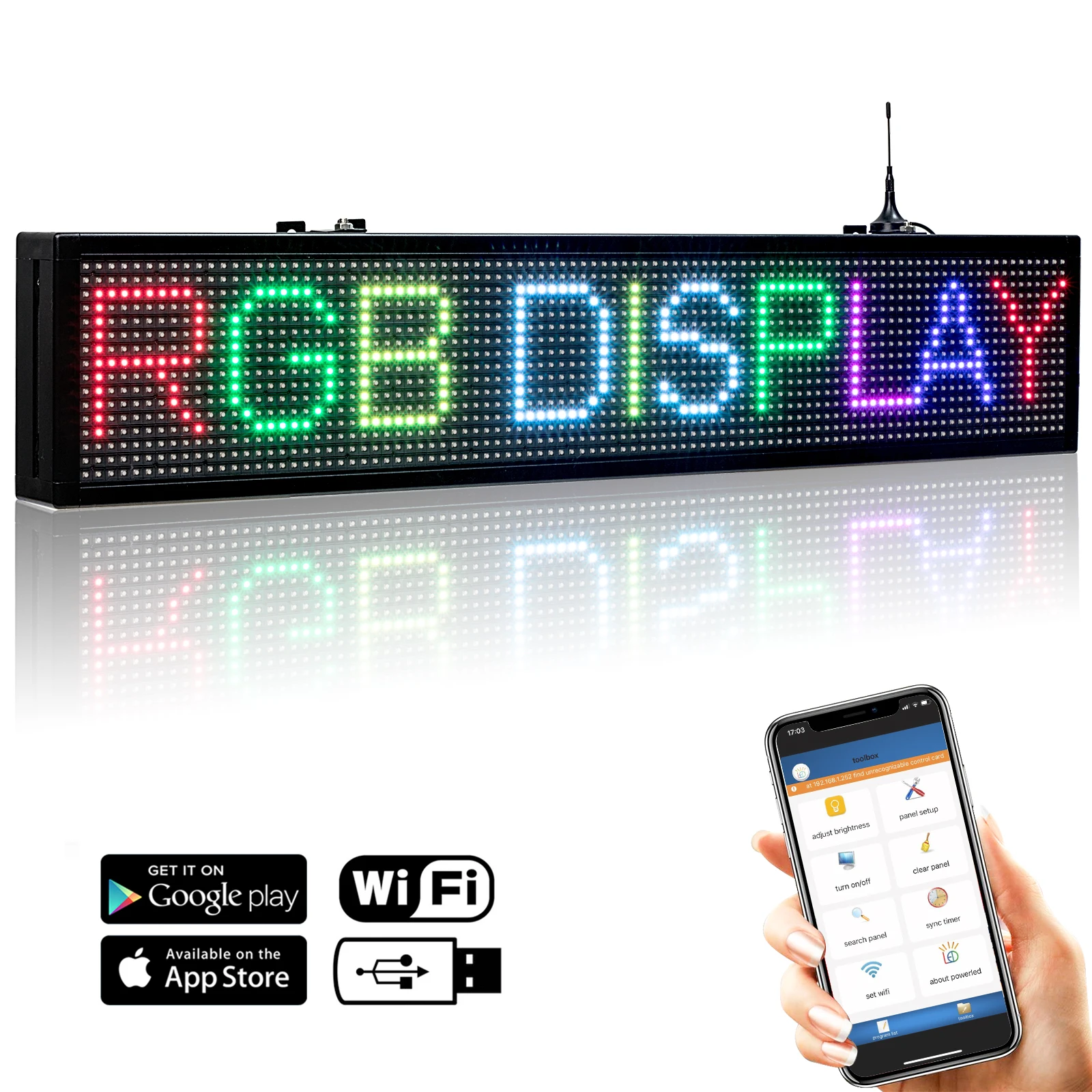 40x6inch RGB WiFi 7-Colors SMD LED Ads Signs Storefront Message Board,Open Sign Programmable Scrolling Display for Coffee Bar