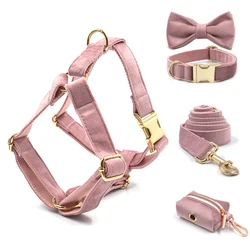 Pink Dog Harness for Girl Dogs Cute Dog Collar with Removable Bowtie 5pcs Pet Traction Set Dog Harness Bow Collar Leash Poop Bag