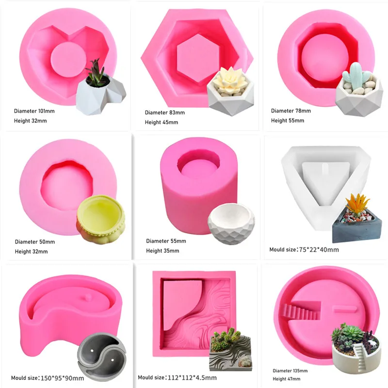 

3D Silicone Molds for Epoxy Resin Succulent Flower Pot Concrete Cement Clay Mold Silicone Resin Mold Candle Soap Making Mould