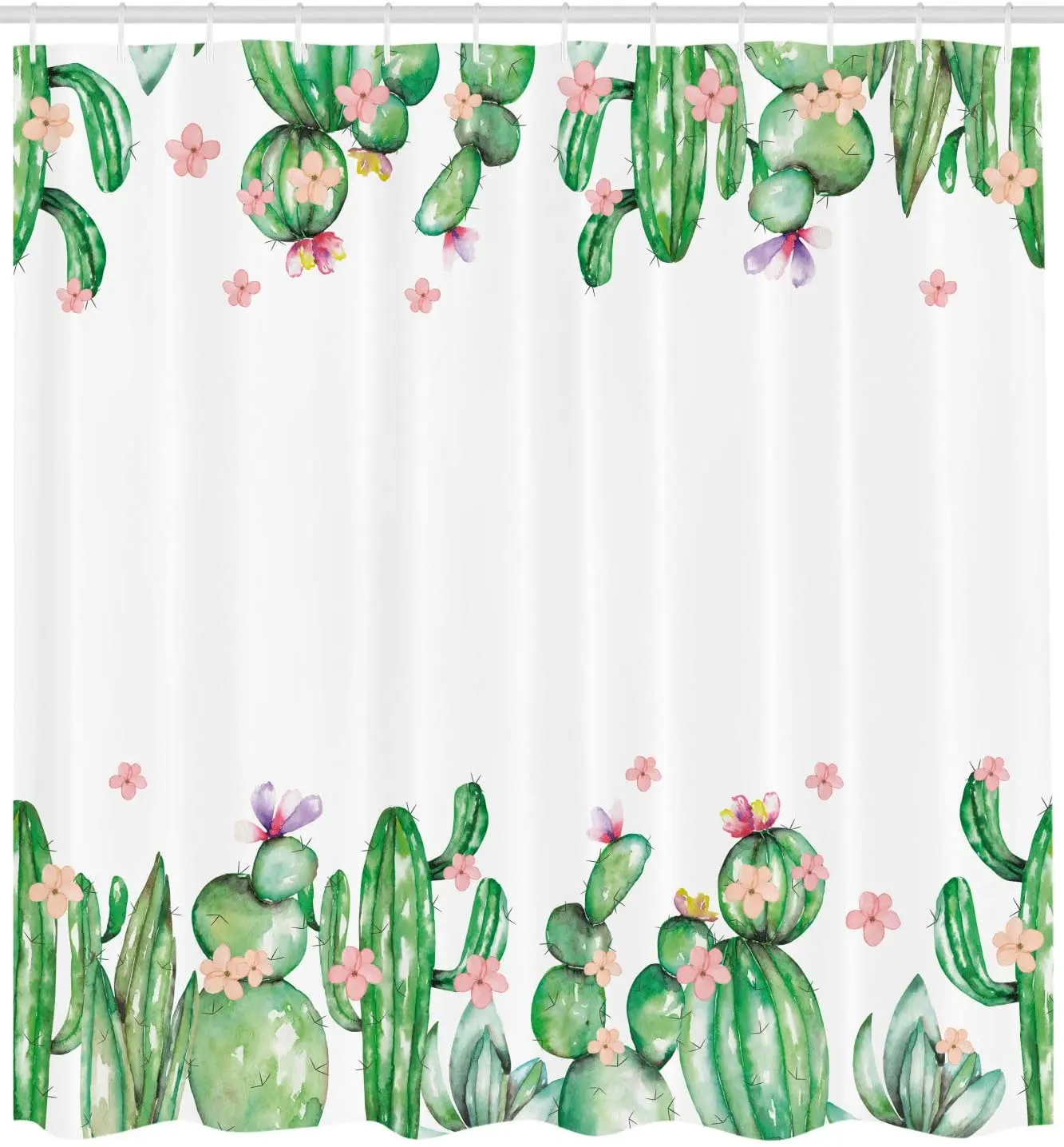 Cactus Shower Curtain Mexico Style Romantic Tender Blossoms and Barren Heath Natural Vegetation Bathroom Decor Set with Hooks