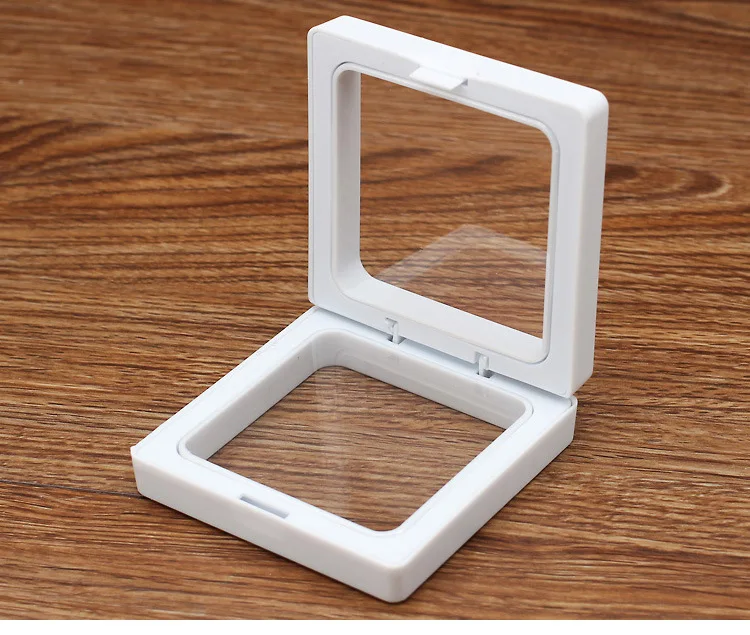 100pcs Elastic Membrane Photo Frame Jewelry Display Box Watch 3D Suspending Box Collection Boxes 90x90x20mm