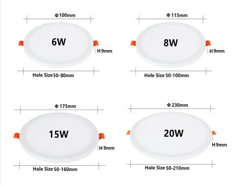 Siêu Mỏng Bảng LED 6W 8W 15W 20W Nhôm Ốp Trần Đèn LED Downlight Âm Trần Tròn Mở Lỗ có Thể Điều Chỉnh AC 85-265V