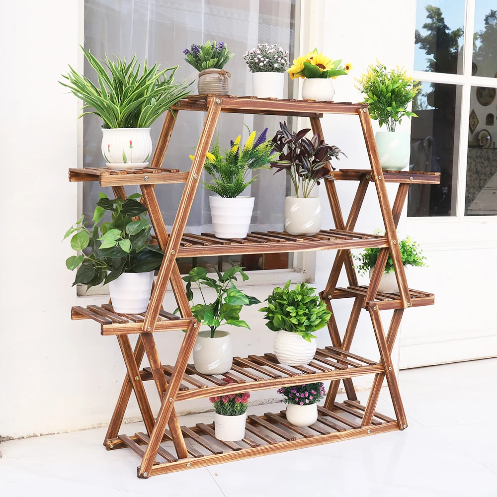 8 Tier Tall  Large Capacity Wood Plant Stand Steady Flower Shelves for Patio Porch Balcony