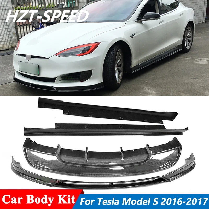 

R Type Carbon Fiber Front Bumper Lip Rear Diffuser Side Skirts Extensions For Tesla Model S Car Tuning 2016-2017