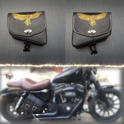 For Honda Suzuki Harley Sportster XL 883 XL1200 PU Leather Saddle Bag Motorcycle Luggage Left+Right Side Tool Bag