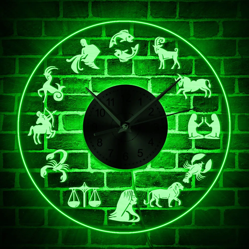 

Astrology Zodiac Acrylic Wall Clock With LED illumination Home Decor Wall Watch LED Hanging Lamp Modern Backlight Night Light