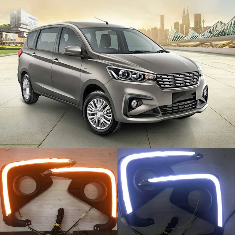 

2 шт. для Suzuki Ertiga 2018 2019 DRL Противотуманные фары крышка фары желтый сигнал поворота Светодиодный дневной светильник