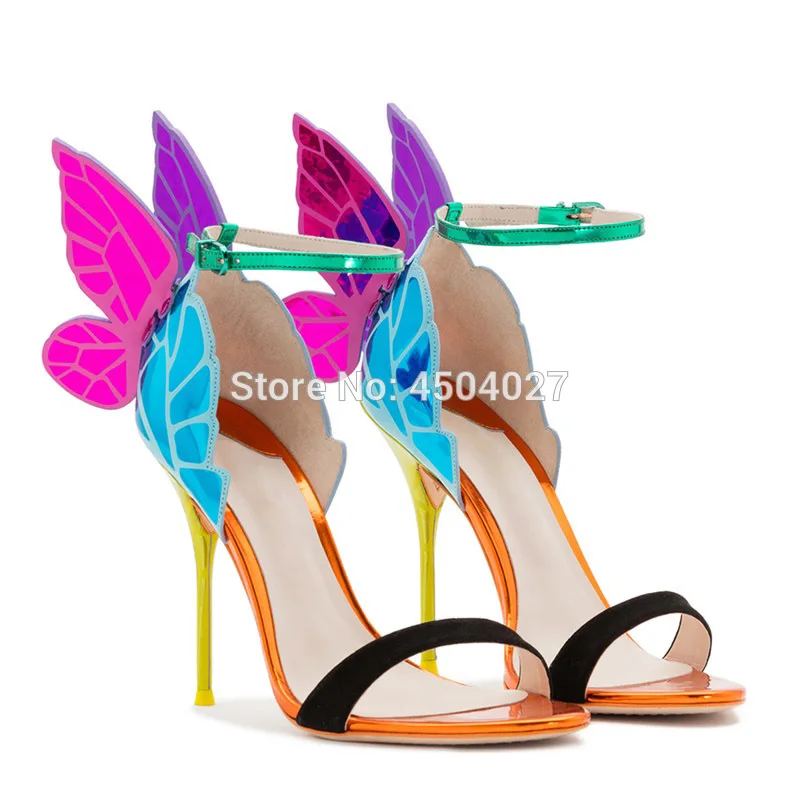 

Lady Fashion Butterfly Wing Sandals Buckle Strap Peep Toe Nigh-club Thin High Heels Women Party Dress Shoes