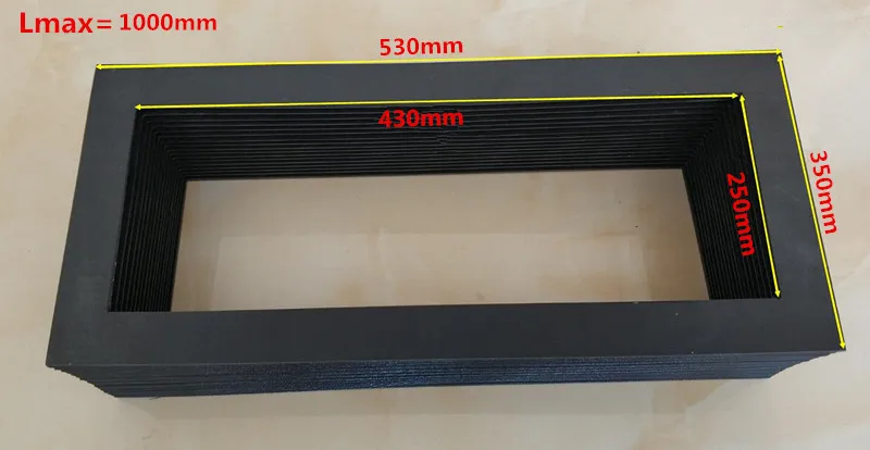 T5 Flexibel rectangle CNC machine tools accordion way cover,Inside: 250 mm x 430 mm ; Outside: 350 mm x 530mm Lmax: 1000mm