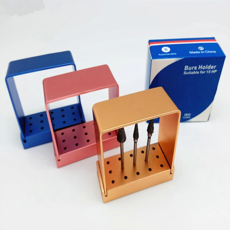 Gold/Pink/Blue 15holes Aluminium Dental Burs Holder Odontologia Bur Block Holder Autoclavable Disinfection Box Dental Tools