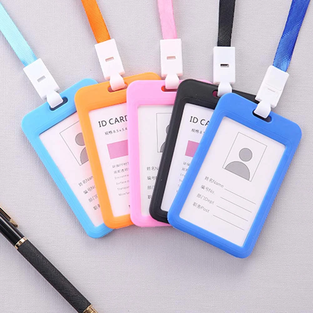 Portable Double Sided Transparent Employee ID Card Holder Name Tags with Lanyard