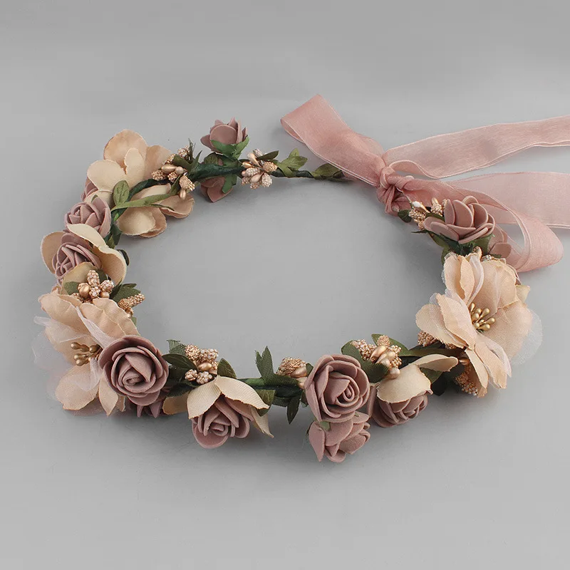 Fashionable Bridal Headdress Fabric Wreath Headdress Lace Floral Hairband Hairband Tricolor Optional Beach Hairband Hairband