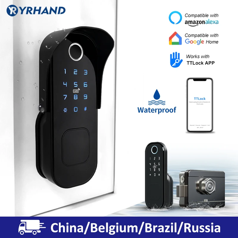 Wifi TT Lock App Bluetooth Fingerprint Rim Lock Smart Card Digital Keyless Code Battery Electronic Door Lock for Home