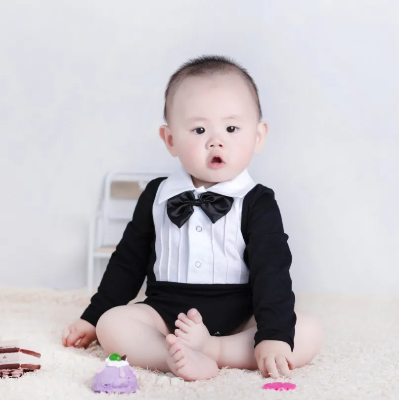 Newborn Baby Boys Clothes Gentleman Bow Long Sleeve Romper Jumpsuit Infant Cotton Overalls Wedding Costume Kids Gifts 0-24M