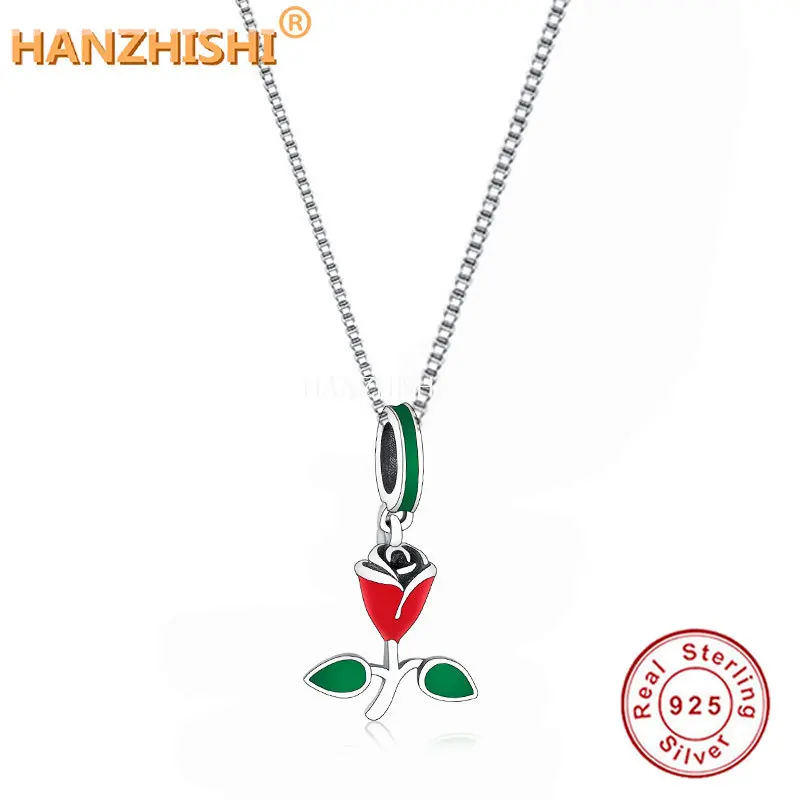 Budding Flowers Necklace 925 Sterling Silver Enamel Flower Pendant Box Chain Necklace Fine Jewellery Gift for Kid Girl Women