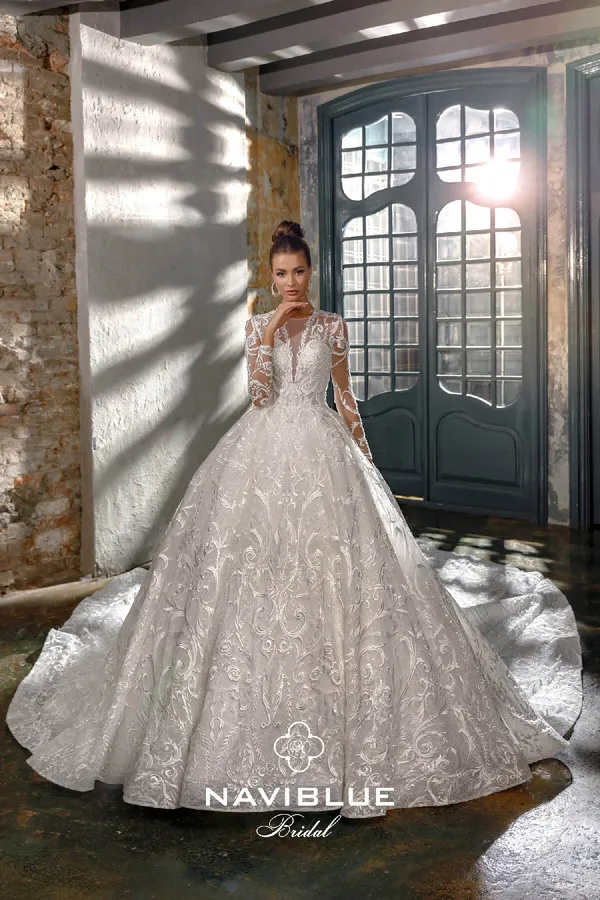 Vestidos De novia De lujo, apliques De encaje De línea A, manga larga, vestidos De novia De campo, cuello De Joya, precioso Vestido De novia, 2020