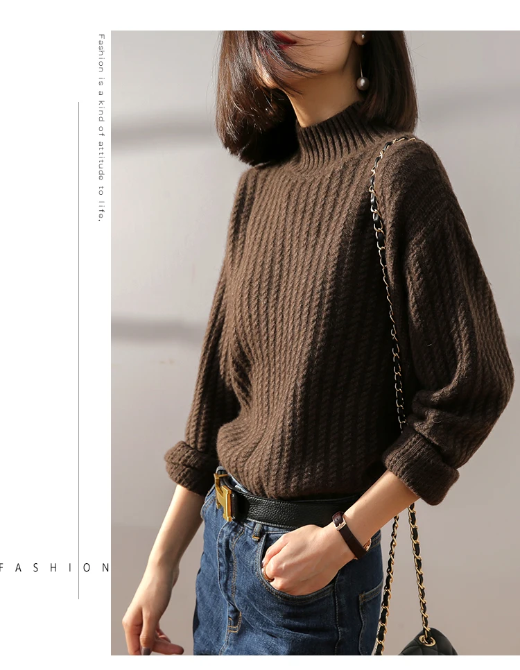 Autumn and winter Small Twist sweater Cashmere Women\'s Half turtleneck Cashmere Sweater Loose Sweater Pullover Clothes