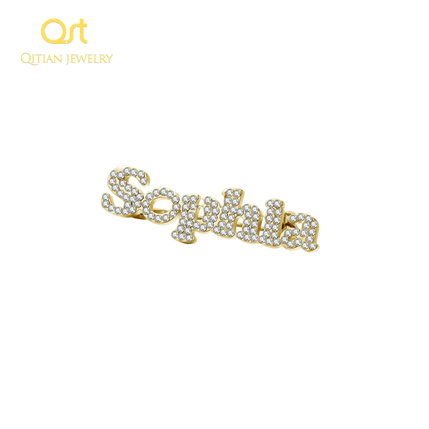 Fashion Custom name Iced Out brooch luxury high-quality stainless steel broochs for women zircon mosaic rhinestone pin