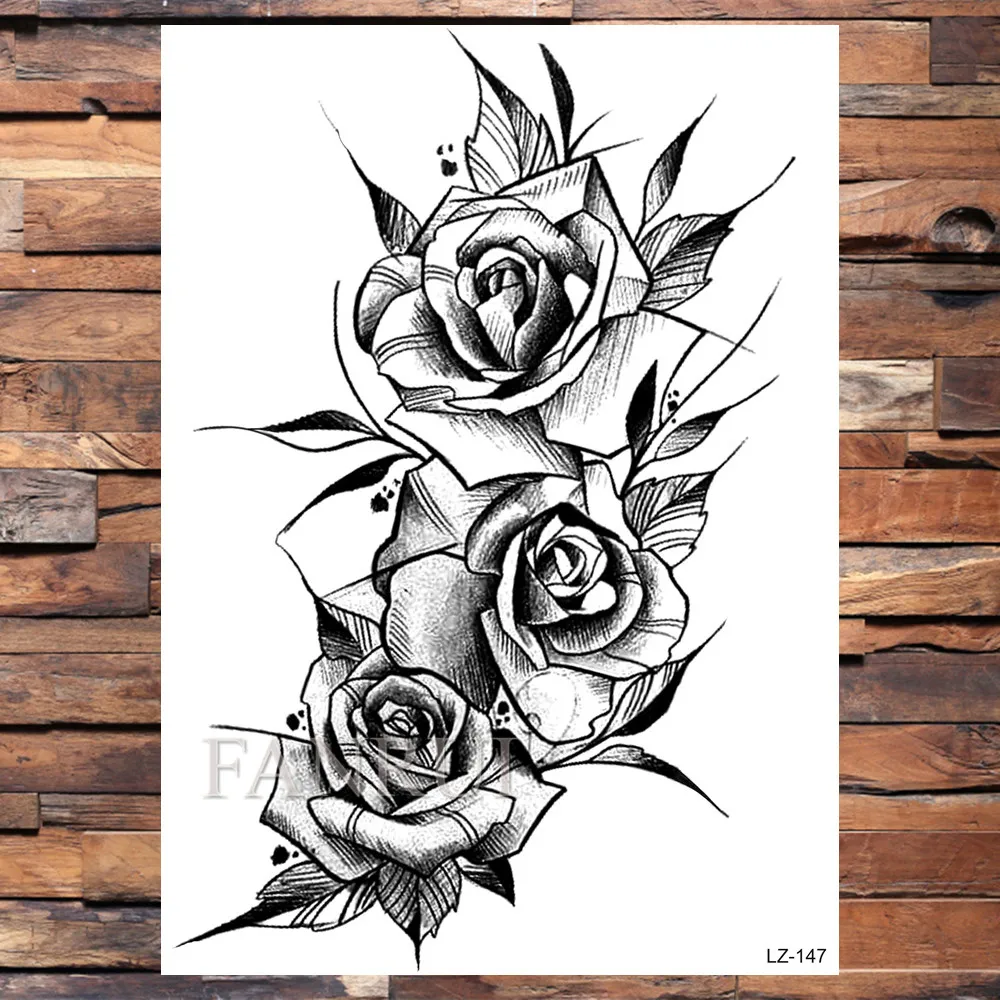 Tatuajes temporales de Rosas Negras para mujer, tatuajes sexys de flores para brazo y espalda, tatuajes de peonía para adultos, arte corporal, pasta de papel Floral falsa