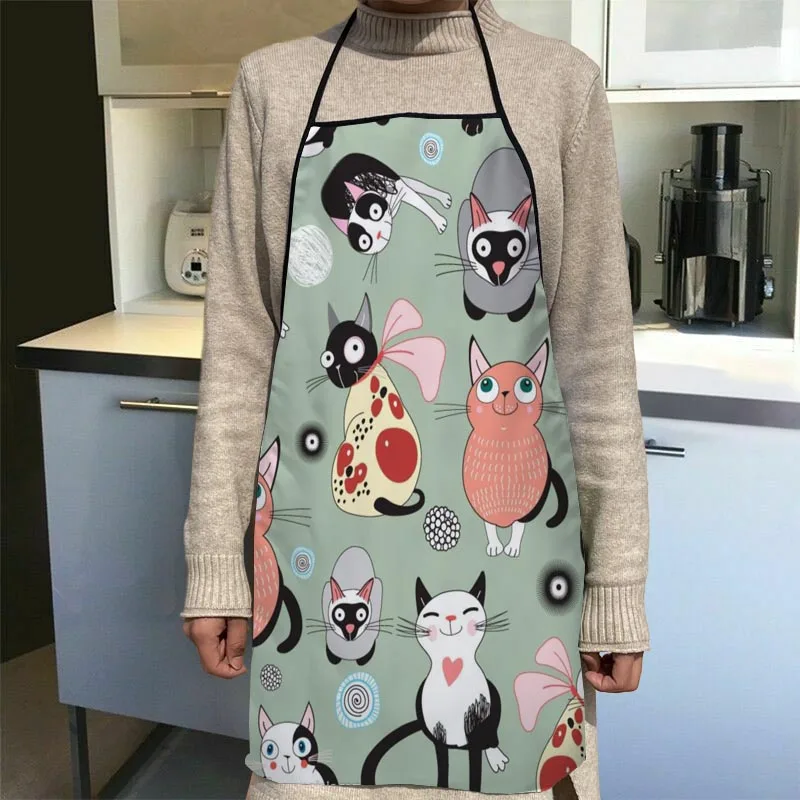 New Arrival Cartoon Cat Art Apron Kitchen Aprons For Women Oxford Fabric Cleaning Pinafore Home Cooking Accessories Apron